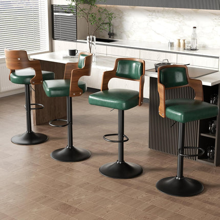 Wooden Upholstered Swivel Bar Stools Set of 4