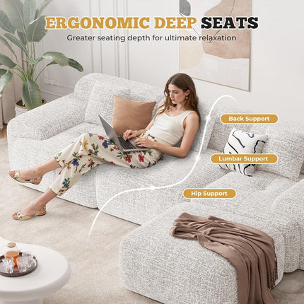 122" Modern Chenille L Shaped Modular Sectional Sofa Cloud Couch