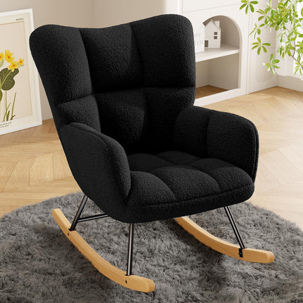 Lambswool Rocking Chair with High Backrest Armrest