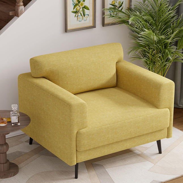 Linen Fabric Comfy Upholstered Armchair Single Sofa