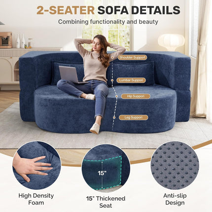 78" 2 in 1 Velvet Convertible Folding Sleeper Sofa