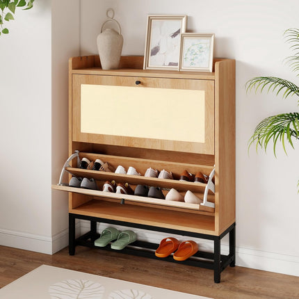 Slim Entryway Shoe Storage Cabinet Modern Freestanding Shoes Organizer