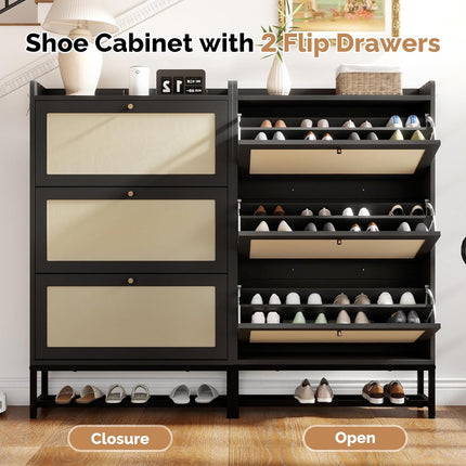 Slim Entryway Shoe Storage Cabinet Modern Freestanding Shoes Organizer