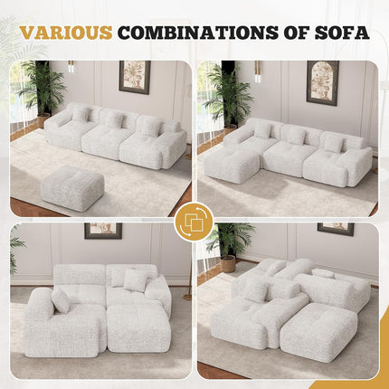 122" Modern Chenille L Shaped Modular Sectional Sofa Cloud Couch