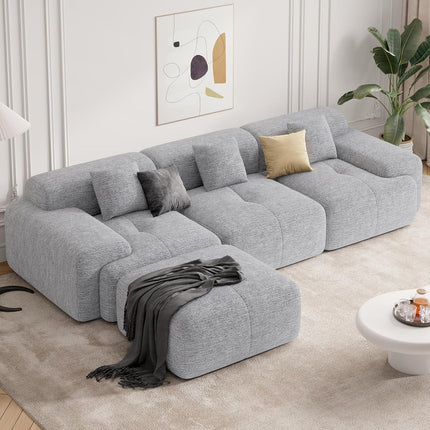 122" Modern Chenille L Shaped Modular Sectional Sofa Cloud Couch