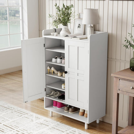 Farmhouse Shoe Cabinet with Adjustable Shelves Entrance Shoe Rack