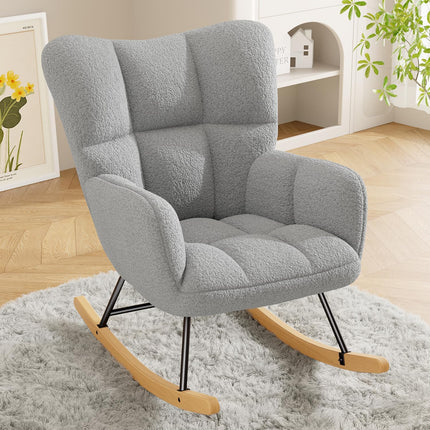 Lambswool Rocking Chair with High Backrest Armrest