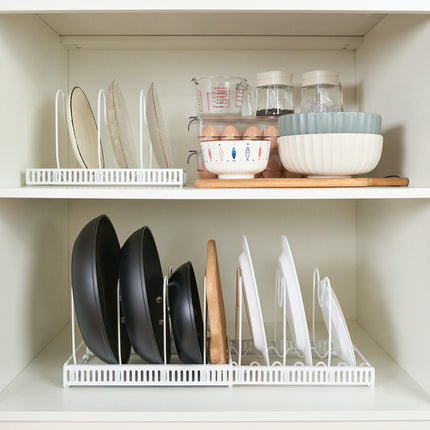 Expandable Pan Organizer Rack 7 Adjustable Dividers Lid & Board Holder