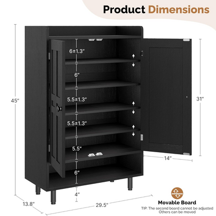 Farmhouse Shoe Cabinet with Adjustable Shelves Entrance Shoe Rack