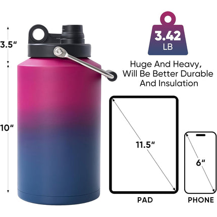 128oz Stainless Steel Insulated Gallon Water Bottle Leak-Proof Sweat-Free