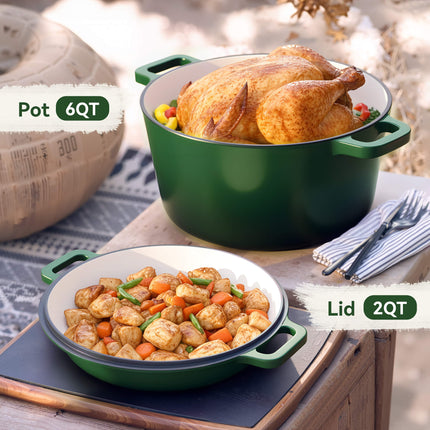 Enamelled Cast Iron Dutch Oven Casserole Pot 2 in 1 Cooking Set