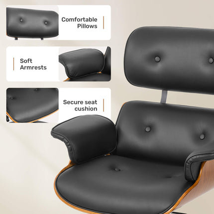 Genuine Leather Swivel Office Chair with Solid Wood
