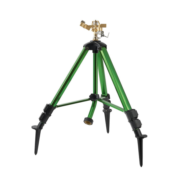 Heavy-Duty Brass Tripod Sprinkler – 360° Irrigation Flip Lock Legs