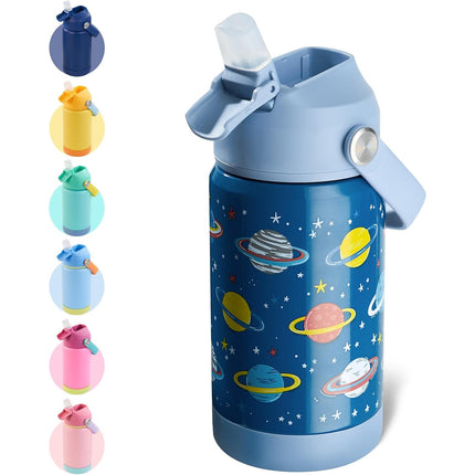 Stainless Steel Kids Insulated Bottles 2-Pack, Leak-Proof with Straw