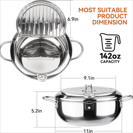 11 Inch 304 Stainless Steel Deep Fryer Pot with Temperature Control