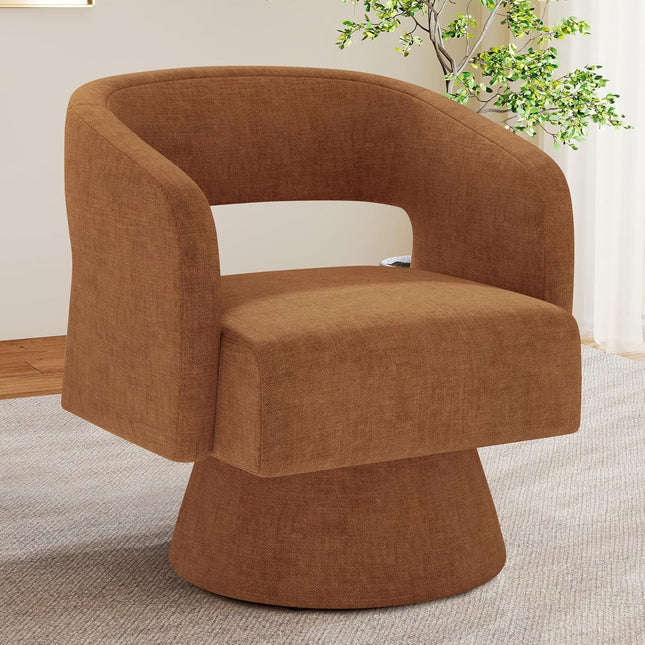 Modern Chenille Barrel Chairs Swivel Accent Chair Set of 2