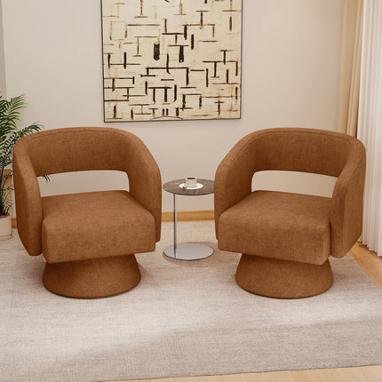 Modern Chenille Barrel Chairs Swivel Accent Chair Set of 2