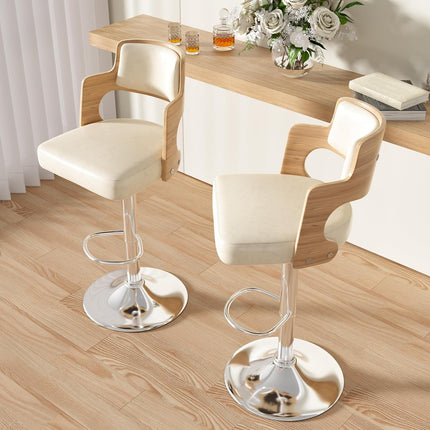 Wooden Upholstered Swivel Bar Stools Set of 4