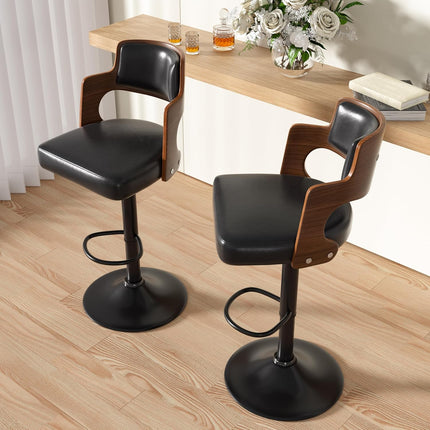 Wooden Upholstered Swivel Bar Stools Set of 4