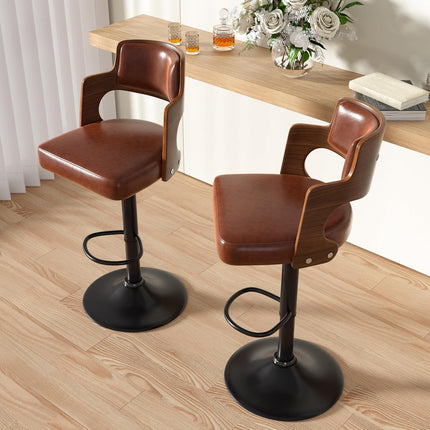 Wooden Upholstered Swivel Bar Stools Set of 4