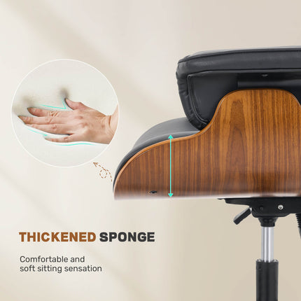 Genuine Leather Swivel Office Chair with Solid Wood