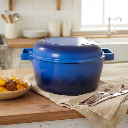 Enamelled Cast Iron Dutch Oven Casserole Pot 2 in 1 Cooking Set
