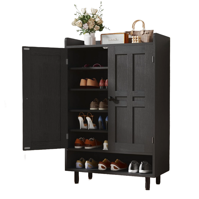 Farmhouse Shoe Cabinet with Adjustable Shelves Entrance Shoe Rack