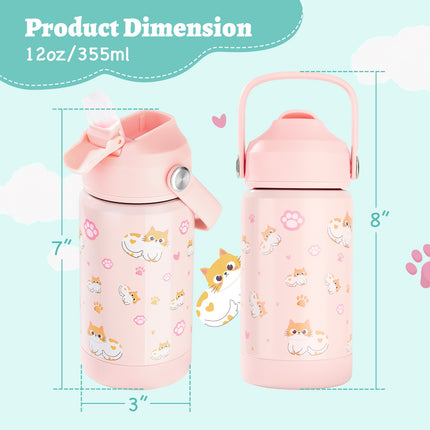 Stainless Steel Kids Insulated Bottles 2-Pack, Leak-Proof with Straw