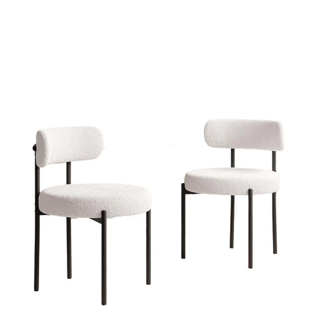 Upholstered Teddy loop Fabric Dining Chairs Set of 2