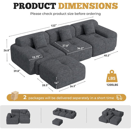 122" Modern Chenille L Shaped Modular Sectional Sofa Cloud Couch