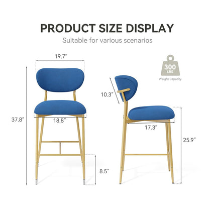 Velvet Ergonomic Modern Counter Height Bar Stools Set of 4