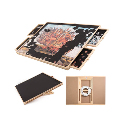 Wooden Puzzle Table Rotating Tilting with 4 Storage Drawers