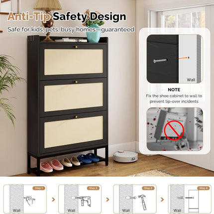 Slim Entryway Shoe Storage Cabinet Modern Freestanding Shoes Organizer