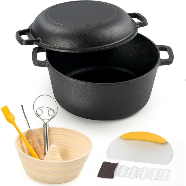 6.5QT Pre-Seasoned Cast Iron Dutch Oven Dual Handles Oven-Safe