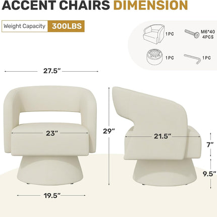 Modern Chenille Barrel Chairs Swivel Accent Chair Set of 2