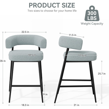 Velvet Upholstered Modern Counter Height Bar Stools Set of 2