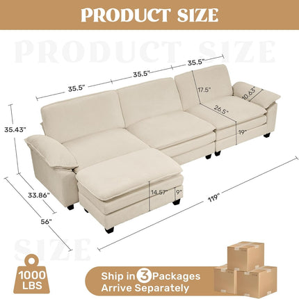118" Modular Comfy Cloud Sectional Sofa