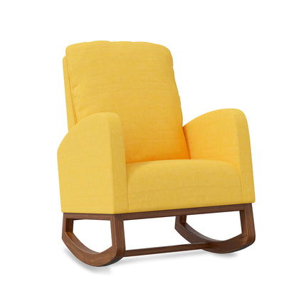 Linen Upholstered Rocking Chair Wooden Frame
