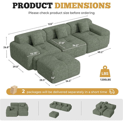 122" Modern Chenille L Shaped Modular Sectional Sofa Cloud Couch