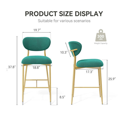Velvet Ergonomic Modern Counter Height Bar Stools Set of 4