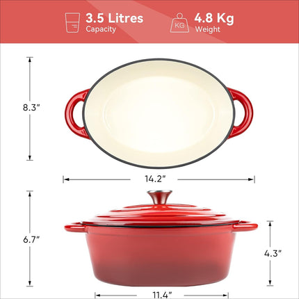 Oval Cast Iron Dutch Oven Pot 4.5 Quart Enameled Pot