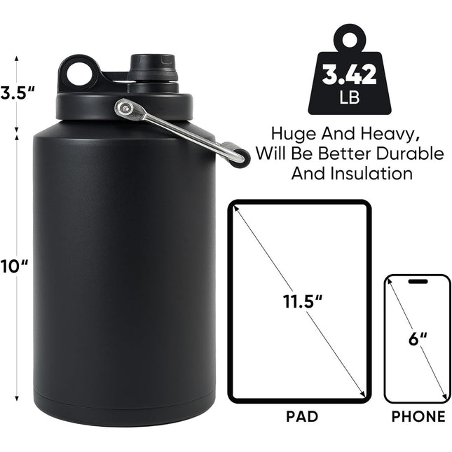 128oz Stainless Steel Insulated Gallon Water Bottle Leak-Proof Sweat-Free