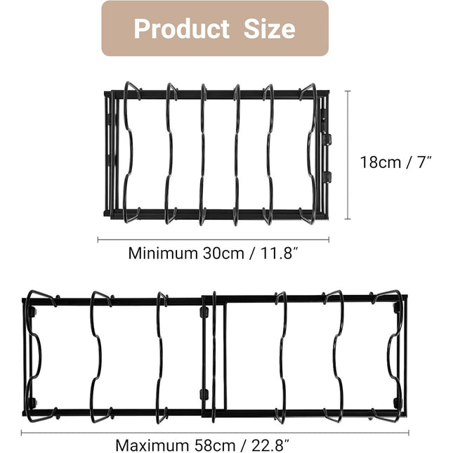 Expandable Pan Organizer Rack 7 Adjustable Dividers Lid & Board Holder