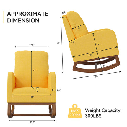 Linen Upholstered Rocking Chair Wooden Frame