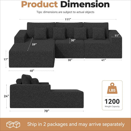 Modular Upholstered Sectional Cloud Couches with L Shaped Chaise