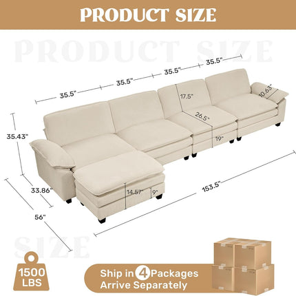 118" Modular Comfy Cloud Sectional Sofa