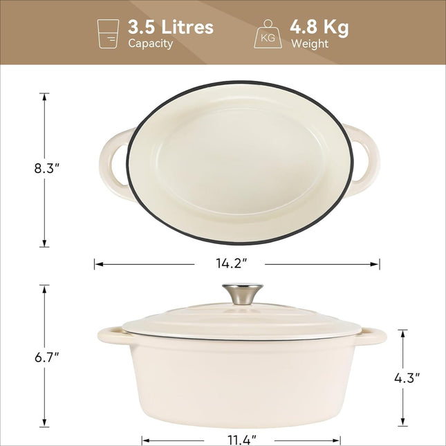 Oval Cast Iron Dutch Oven Pot 4.5 Quart Enameled Pot