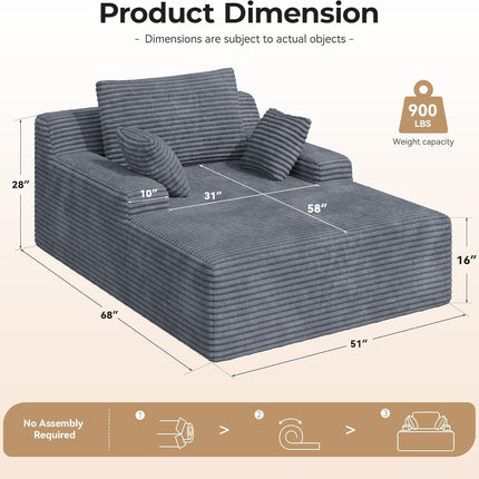 51'' Oversized Indoor Corduroy Sleeper Cloud Couch with 2pcs Pillows