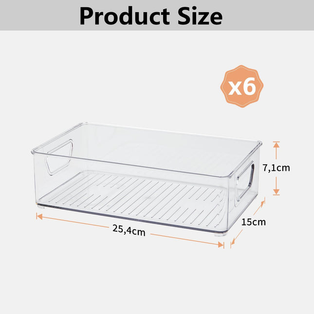 6-Pack Transparent Stackable Kitchen Organizer Fridge & Pantry Storage Bins