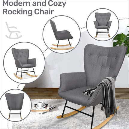 Ergonomic Rocking Chair with High Back Upholstered Armchair